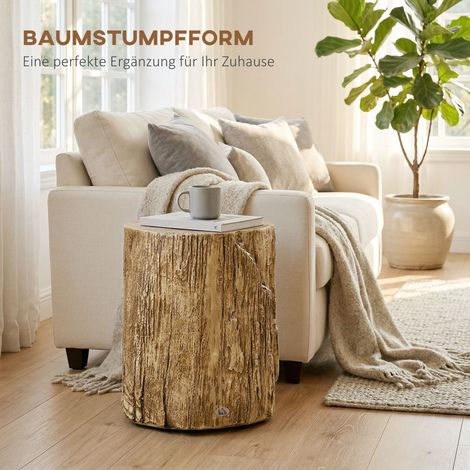 Table d'appoint en béton imitation tronc d'arbre, 37x37x43 cm, marron avec pieds réglables (1/5)