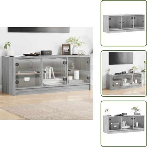 Armadio con ante in vetro - vidaXL Mobile Porta TV con Ante in Vetro Grigio Sonoma 102x37x42 cm - Armadio TV con ante in vetro