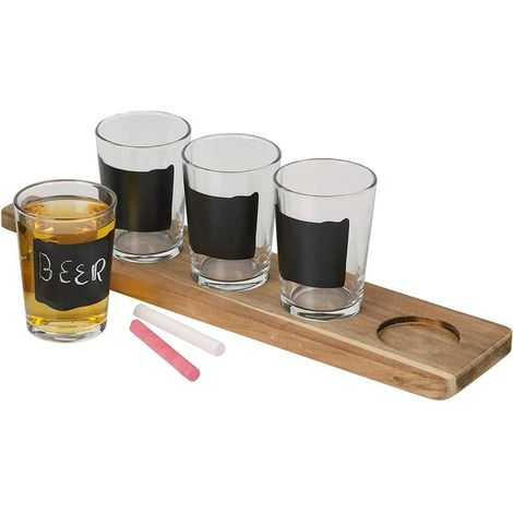 Vassoio a servire con 4 bicchieri boccali per bere degustazione birra 20cl bar pub ristorante hotel e 2 gessetti (1/5)