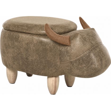 Pouf de Rangement en Forme de Buffle, Pouf Moderne de Salon, Tabouret Repose-pieds, Structure en Bois, Assise Rembourrée, 62x35x36cm, Marron (1/5)