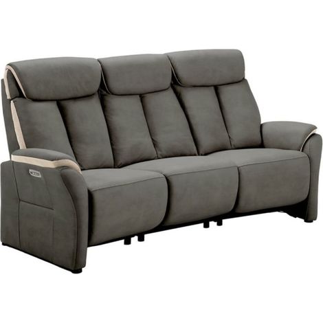 Canapé de relaxation électrique en nubuck Kondort-Gris foncé-3 places relax électrique (1/5)
