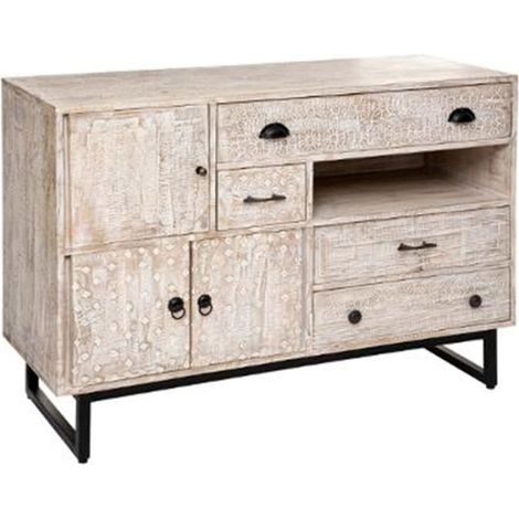 Buffet 3 Portes & 4 Tiroirs "Ajay" 115cm Naturel (1/5)