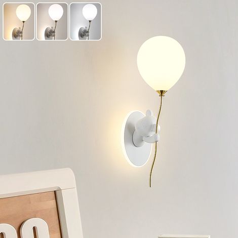 Applique murale avec ampoule, Lampe de chevet ours dessin animé, Lampe décorative avec abat-jour en verre, 3 températures de couleur, 52 cm (gauche) (1/5)
