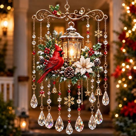 Attrape-soleil carillon de Noël modèle A cardinal et lampe à huile suspension acrylique 15 cm 88 g – Livraison gratuite