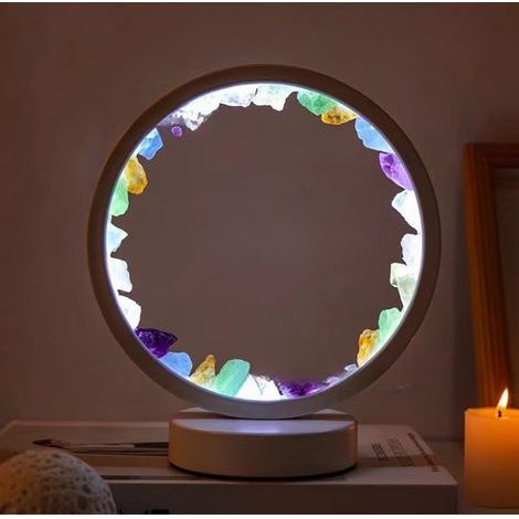 Naturkristalllampe, drei Beleuchtungsmodi, einstellbare Helligkeit, USB-Stromversorgung (runde weiße Chakela) (1/5)