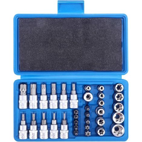 34PCS Jeu de Coffret Douilles Torx, Embout Torx Étoilé T10-T55, Douille Torx Étoile, Jeu de Douilles Torx T10-T60, Jeu de Douilles E E4-E20, Torx Intérieur et Extérieur, Set de Douilles Torx-Crezuo (1/4)