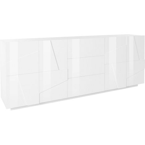 Credenza 4 Ante + 3 Cassetti 224,1x44,2x86 cm Ping Bianco Lucido (1/4)