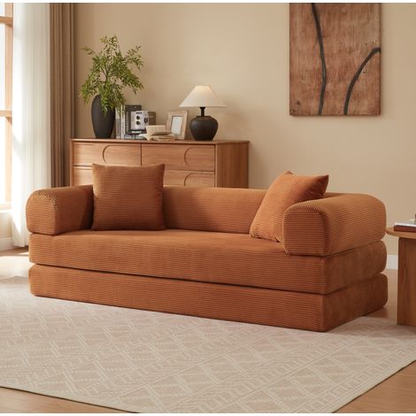 Sofá cama de suelo de 3 plazas 195 x 178 x 40 cm de espuma Terracota HAVRYA (1/5)