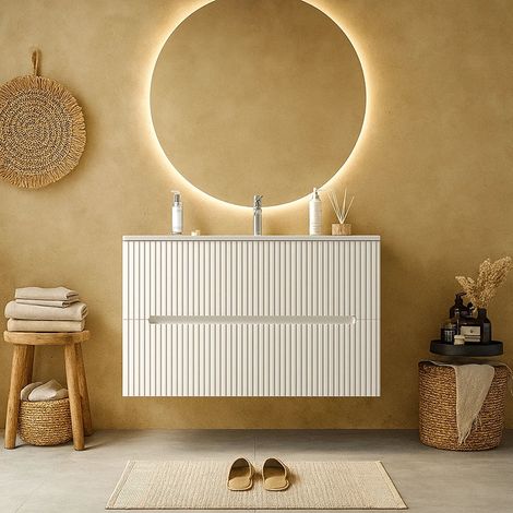 Exagonshop Mobile bagno bianco opaco 100x46 cannettato Urbino 2.0