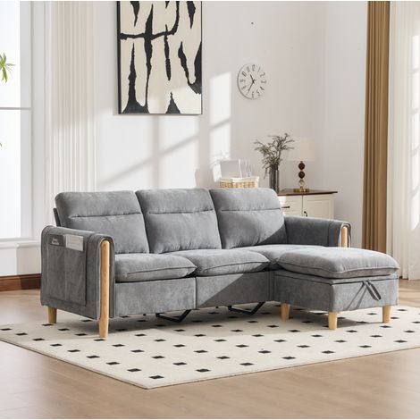 Sofá esquinero modular con puf de almacenamiento, 201x77x86 cm, tapizado en chenilla, gris claro (1/5)