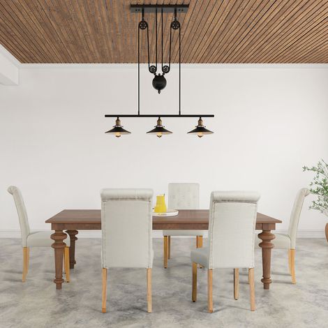 Ensemble de 2 Chaises de Salle à Manger Chaises Capitonnées en Tissu avec Pieds en Bois de Caoutchouc Éponge à Haute Densité Beige (1/2)