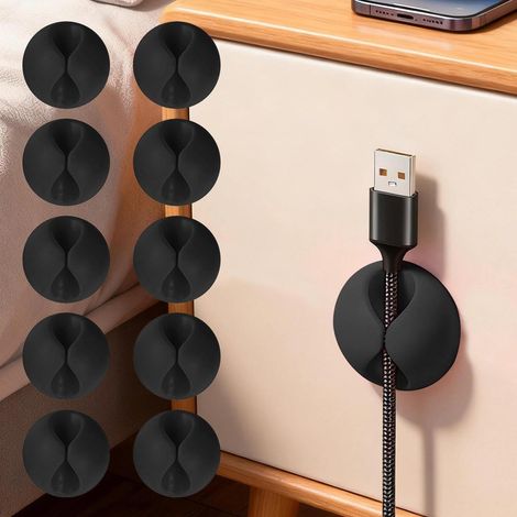Lot de 10 clips de rangement de câbles de bureau pour la gestion des fils, supports de cordons adhésifs, câbles de charge USB, organisation de bureau (1/5)