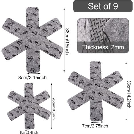 pezzi Protezioni per padelle Protezioni per padelle e pentole Protezioni per pentole e padelle Sottopentola Protezioni antigraffio per padelle 3 misure (26/36/38 cm) Grigio (1/4)
