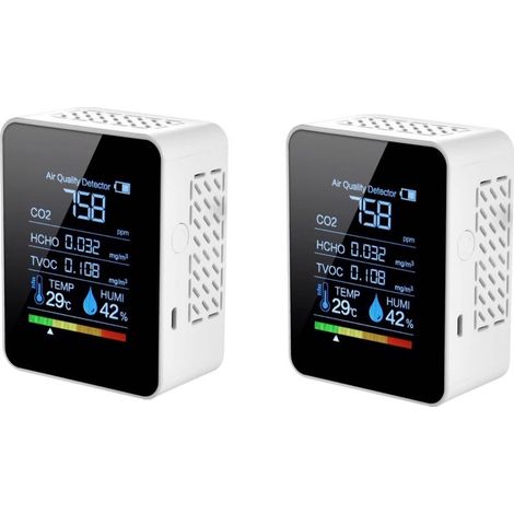 Détecteur de dioxyde de carbone 5 en 1 – Moniteur de qualité d'air intérieur CO2 – Affichage LCD – Détection temps réel – Design compact (1/5)