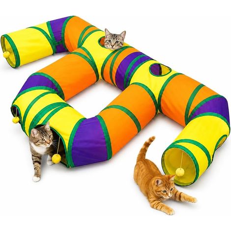 Tunnel pour Chat XXL, Tunel Chat Jeu Pliable, Tunelle pour Chat avec Pompons Suspendus et Trou Interactif, Tunnel Chat pour Chien Lapin Chats Cobaye (1/5)