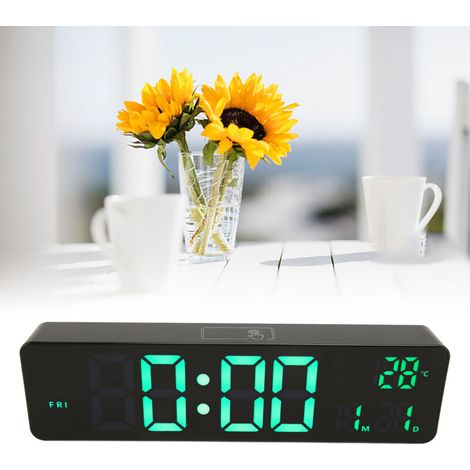 10-Zoll-LED-Digitalwecker für Büro/Schlafzimmer mit Temperaturanzeige, 12-/24-Stunden-Zeitanzeige, geräuschlosem Betrieb, batteriebetrieben (AAA) und grüner Beleuchtung