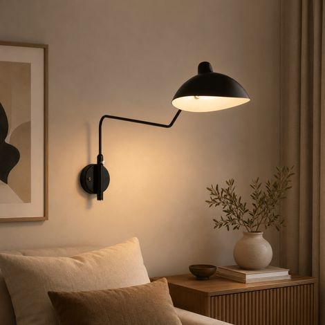 Applique murale avec bras retractable noire - Levana (1/4)
