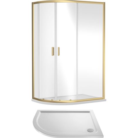 Balterley Left Hand Offset Quadrant Shower Suite with 6mm Safety Glass Enclosure & 1200 x 800mm Tray in Brushed Brass Frame