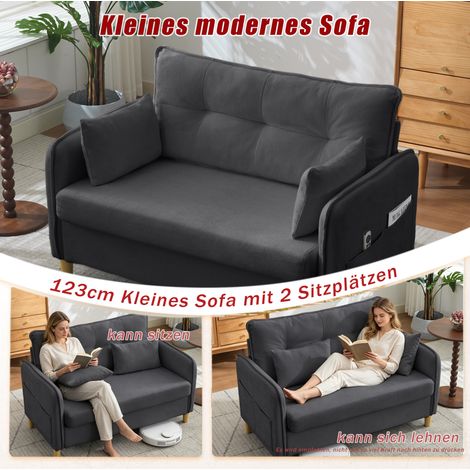 Petit canapé deux personnes de 127cm en tissu Polyester doux, équipé de poches de rangement latérales gris foncé (1/4)