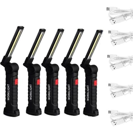 Baladeuse de chantier 5Pcs Lampe De Travail Cob Baladeuse Led Rechargeable Lampe Atelier Cob Torche Lampe De Poche Lampe De Travail Baladeuse Led Avec Base Magnétique Lampe D'Inspection Pour Randonnée (1/5)