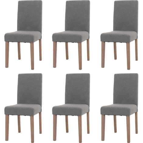 Lot de 6 chaises de salle à manger Littau, chaise de cuisine à dossier haut, tissu/textile bouclé bois gris, pieds cou (1/5)