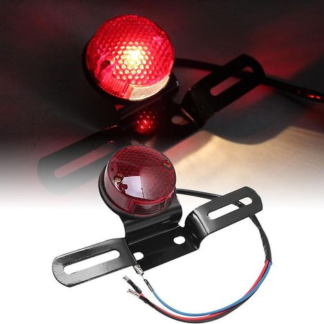 Support de plaque d'immatriculation universel rond rouge rétro pour moto, café racer et quad, feu stop/marche arrière, support personnalisé (1/5)