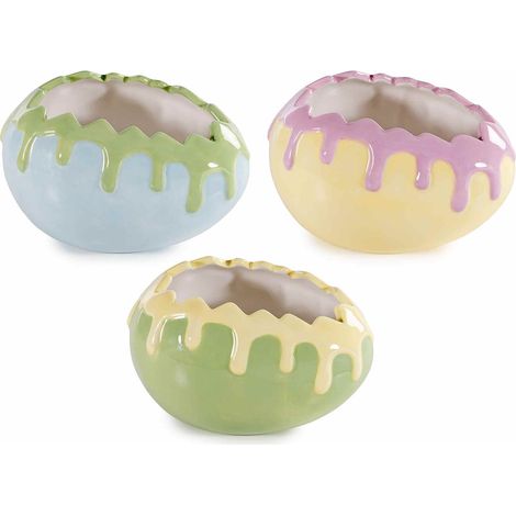 Contenitori di Pasqua pastello a forma di uovo in ceramica con bordi colorati in rilievo ad effetto colata, set da 6 pezzi, cm 15 x 11 x 9 H
