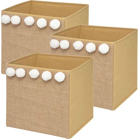 SET DE 3 CAJAS DE ALMACENAMIENTO INFANTIL CON POMPONES EN YUTE - 29 x 29 x 29 cm (1/4)