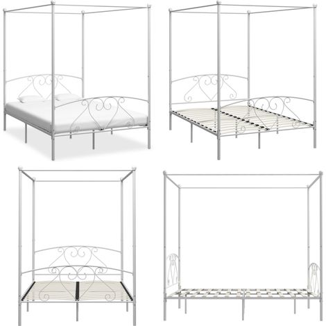 Himmelbett-Gestell Weiß Metall 160 x 200 cm - Himmelbett Gestell - Metallbettrahmen - Doppelbett Rahmen - Weißes Bettgestell - Bettgestell 160x200 - Home & Living (1/5)