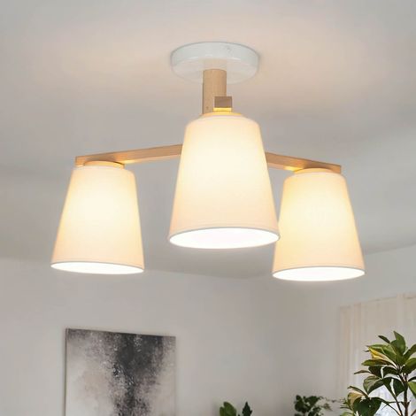 Wohnliche Deckenlampe Stoff Holz Skandinavisch E27 Wohnzimmer Esszimmer