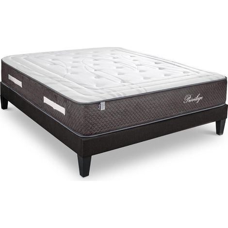 BELLECOUR LITERIE Pack PRIVILEGE 140x200 cm Matelas Ressorts ensachés + Sommier Bois + Protège matelas anti punaise (1/5)