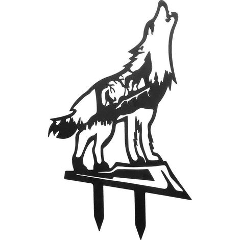 Panneau en métal représentant un loup, à planter dans le jardin pour décorer l'extérieur. (1/5)