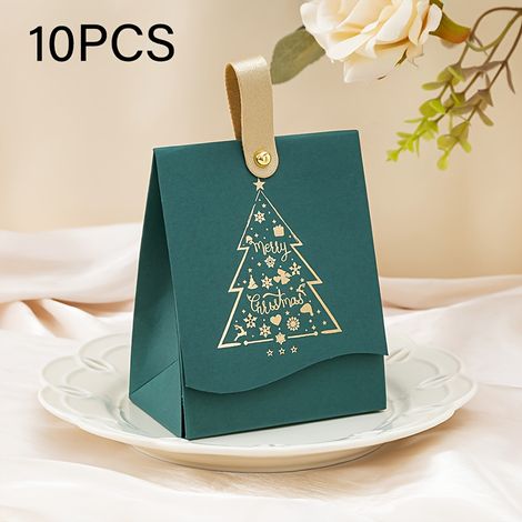 10pcs Boîtes-cadeaux de Noël - avec poignées en cuir, Rouge, Blanc & Vert Festif, Design de sapin de Noël pour biscuits, bonbons, chocolats & petits c (1/5)
