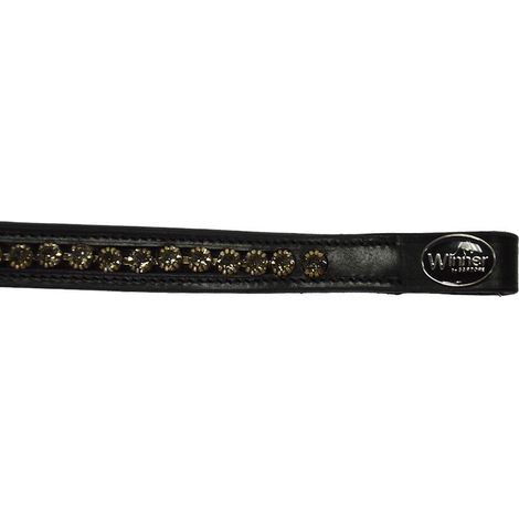 Cob, Marrone: Frontalino Winner in cuoio 16 mm con strass grafite
