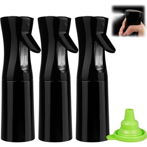Lot de 3 flacons pulvérisateurs avec 1 entonnoir pliable - 200 ml - Noir - Convient à un usage alimentaire - Flacons pulvérisateurs vides à remplir pour coiffure, plantes, nettoyage, (1/5)