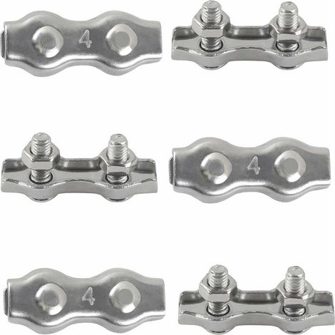 Morsetti per cavi in acciaio inossidabile 304 M4 Duplex per cavi metallici, stendibiancheria, funi metalliche, vele parasole sospese, patio fisso, 6 pezzi (1/4)