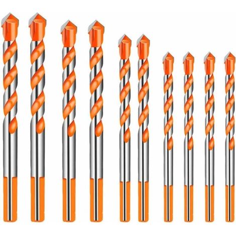 VURAHOME -10 Pièces Carbure De Tungstène Maçonnerie Foret Ensemble Pour Céramique Porcelaine Métal Acier (6 /8 /10 /12mm) (1/4)
