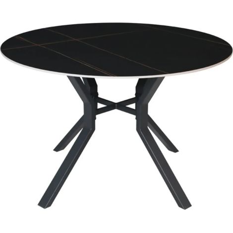 Tavolo Rotondo Aurora Ø120 con Piano Ceramica Nero Opaco e Struttura Nera – Eleganza Moderna (1/5)