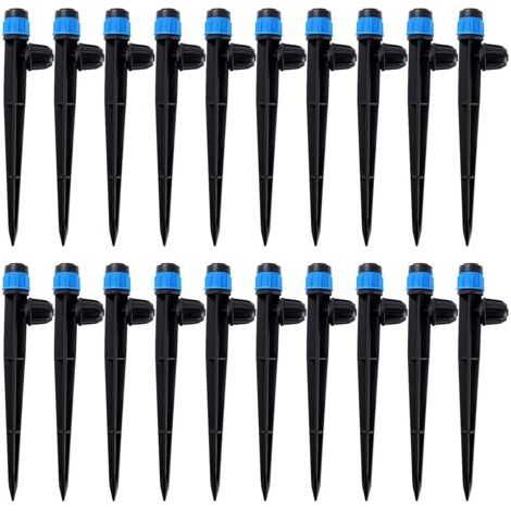 BUNTHAUS 20 Pièces Goutteur Irrigation pour Tube 4/7 mm, 360 Degrés Micro Asperseur Goutte à Goutte avec Connecteur Barbelé & Piquet de Support, Goutteur D'irrigation Insertion, Bleu (1/4)