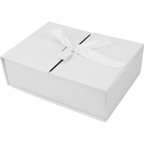 Coffret cadeau double porte avec nœud, réutilisable, pliable, 26x19x8cm, papier blanc décoratif, boîte d'emballage élégante (1/5)