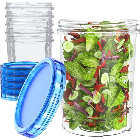 Contenant De Stockage Alimentaire - 32 Oz - Couvercle Visé Bleu - Transparent - Micro-ondes Congélateur Lave-vaisselle - Empilable Étanche - Lot De 6 (1/5)