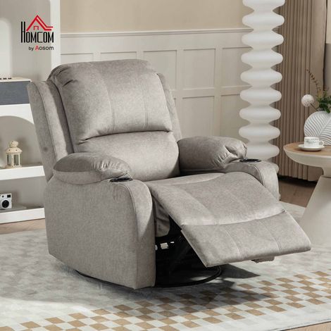 Fauteuil inclinable avec repose-pieds et fonction relax, porte-gobelet inclus, supportant jusqu'à 150 kg, marron