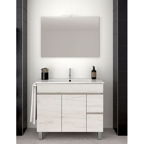 Conjunto de Baño Isquia 2 cajones y dos puertas - 7 colores distintos -15 medidas - incluye mueble, lavabo y espejo - Blanco nórdico 70 x 45 cm (1/3)