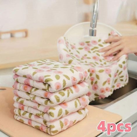 (4 pièces) 4 ou 8 chiffons en polaire corail - Serviettes de nettoyage à séchage rapide et haute absorption, douces et multi-usages pour la cuisine, la salle de bain et le verre [jkw] (1/5)