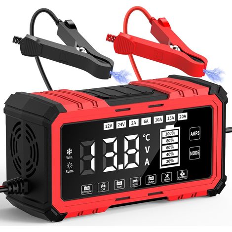 20A Chargeur Batterie Voiture, 12v/24v Chargeur avec Automatique Réparation Détection Intelligente, Écran LCD, Chargeur Batterie Lithium pour Voiture Moto Camion,AGM,Gel,SLA (1/5)