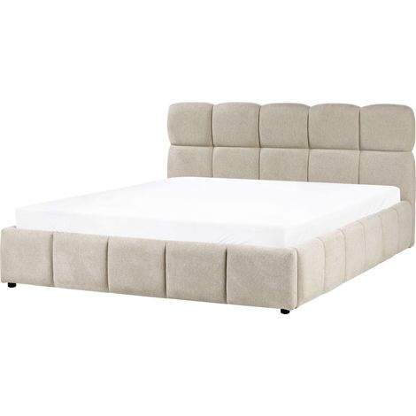 Ottoman Bed Taupe Fabric EU Super King Size 6ft Tufted with Lift-Up Sprung Frame Storage NOYON