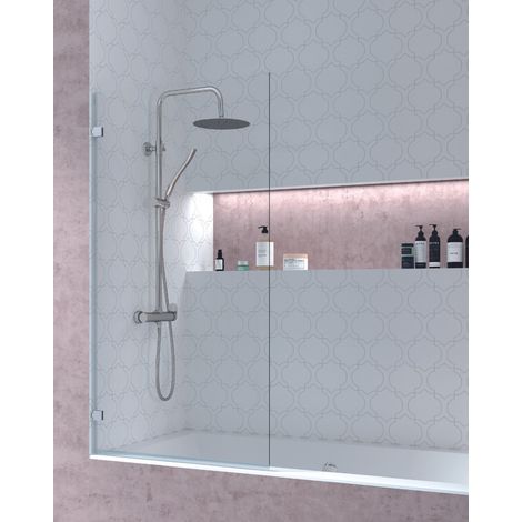 Mampara Bañera Frontal Puerta Abatible Vidrio Templado 6mm Antical Transparente Altura 150cm 85cm Perfil Cromo Brillo (1/3)