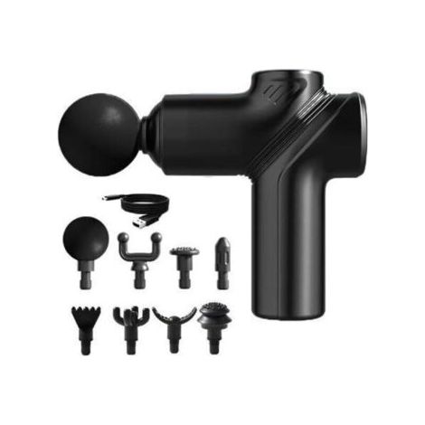 Pistolet de massage des tissus profonds portatif, mini masseur musculaire électrique, soulage les douleurs du dos, du cou et du corps, avec 8 têtes et 6 vitesses, noir (1/4)
