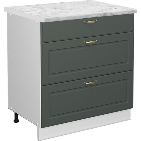 Mueble bajo de cocina Fame-Line, Verde dorado Casa de campo, 80 cm con 3 cajones, ET Mármol, Vicco