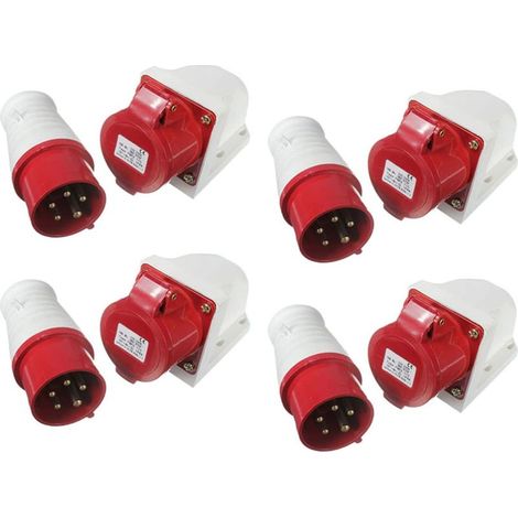 4X 16 Amp 5 Broches Fiche & Douille Aux Intemperies IP44 3 Phase 380-415V 3P + N + Terre 16A (1/5)